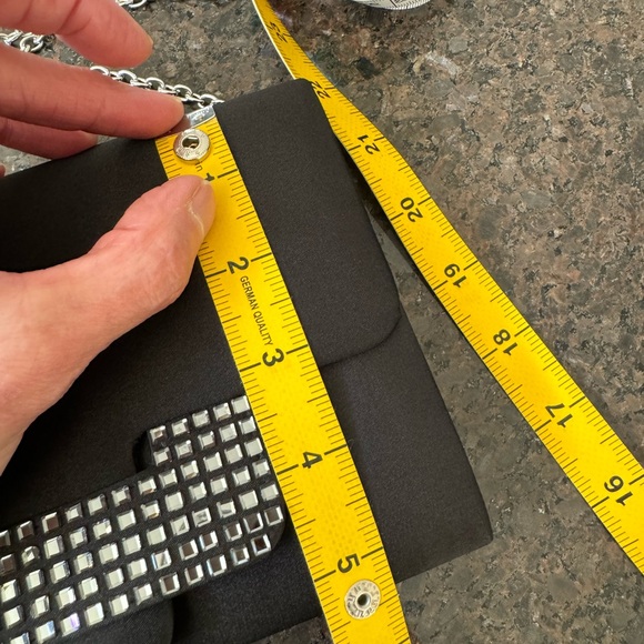 Black Satin with Mirrored Design Clutch Purse with Shoulder Chain Strap - Picture 5 of 5